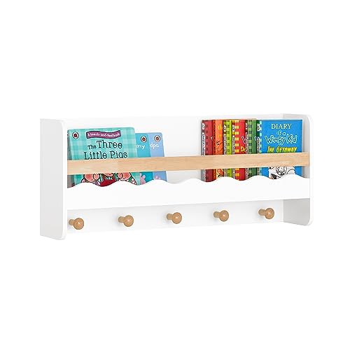 SoBuy KMB78-W Kindergarderobe mit Ablage Kinderregal Bücherregal für Kinder Wandregal Hängeregal Wandgarderobe Garderobenleiste Kinder weiß BHT ca. 73x30x15cm von SoBuy