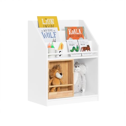 SoBuy Kinderregal mit Schiebetür Bücherregal Kinderzimmer Regal Aufbewahrungsregal für Kinder Kinderzimmer Möbel Weiß-Natur BHT ca. 63x80x35cm KMB98-W von SoBuy