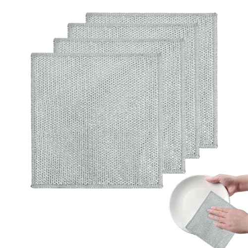 4 Stück Mehrzweck-Geschirrspüllappen Aus Draht Für Nass Und Trocken,Geschirrspüllappen Aus Draht,Wiederverwendbares Reinigungstuch,Non Scratch Wire Dishcloth Für Pfanne,Topf,Herd,Küche,Haushalt von Sodwes