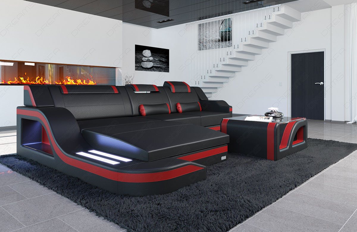 Sofa Dreams Ecksofa Ledersofa Palermo L Form Mini, Designersofa Couch, mit LED Licht & USB Anschluss von Sofa Dreams