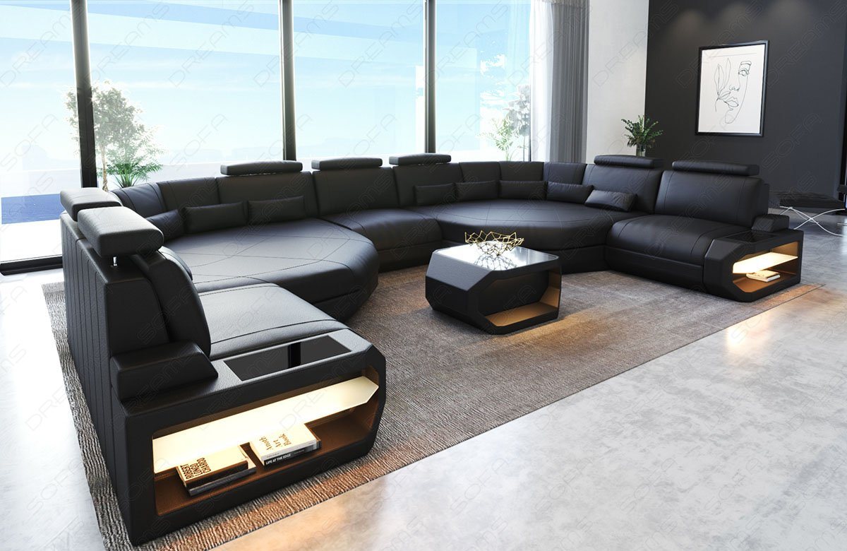 Sofa Dreams Wohnlandschaft Leder Couch Asti Sofa, Couch, XXL U Form Ledersofa mit LED, Designersofa von Sofa Dreams