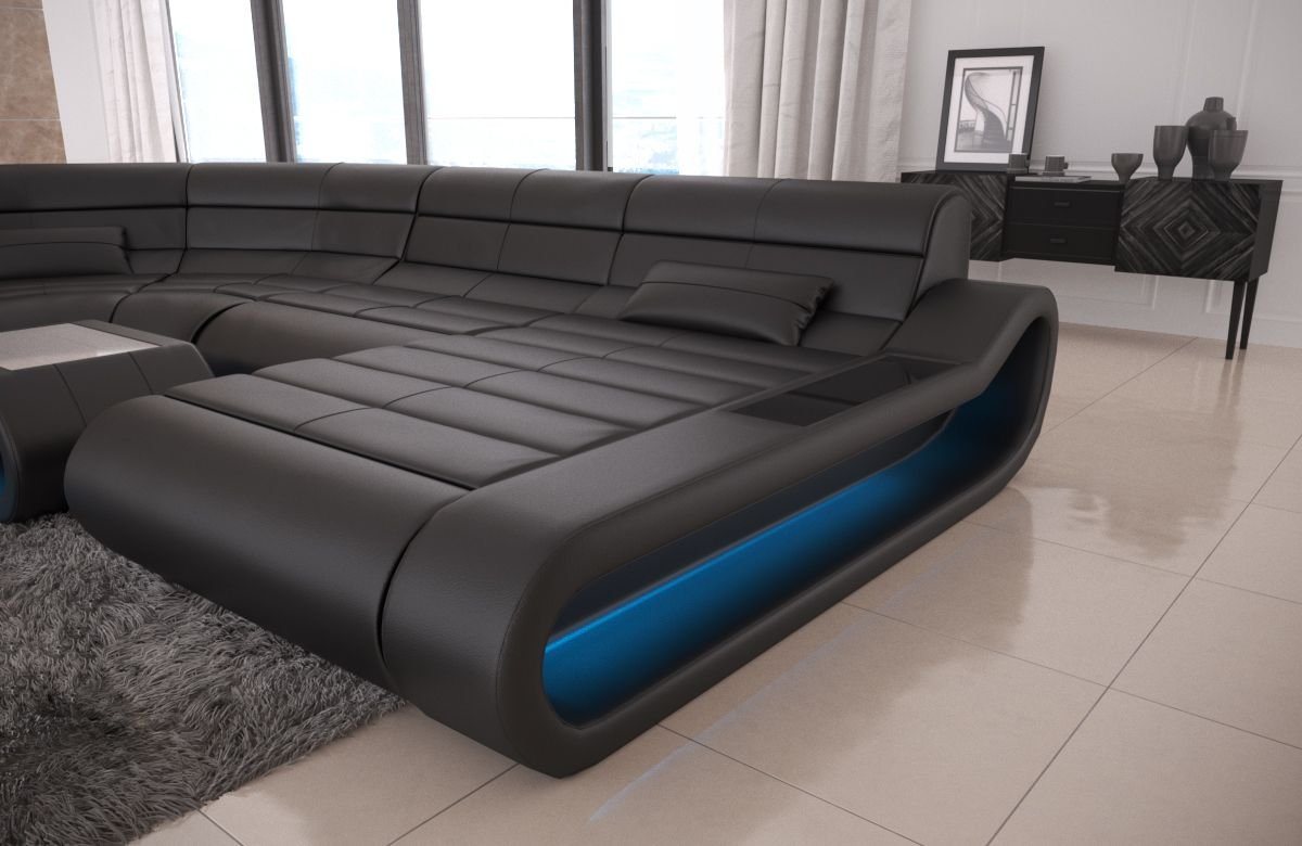 Sofa Dreams Wohnlandschaft Ledercouch Leder Sofa Concept U Form Ledersofa, Couch, mit LED, Designersofa mit ergonomischer Rückenlehne von Sofa Dreams