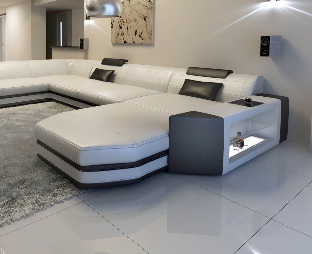Sofa Dreams Wohnlandschaft Ledercouch Ledersofa Presto U Form Leder Sofa, Couch, mit LED, wahlweise mit Bettfunktion als Schlafsofa, Designersofa von Sofa Dreams