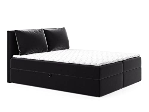 Boxspringbett Egro mit 2 Bettkästen und Zwei große Kissen - Doppelbett mit Bonell-Matratze und Topper, Polsterbett, Bett, Bettgestell Schlafzimmer (Schwarz (Kronos 07), 180 x 200 cm) von Sofnet