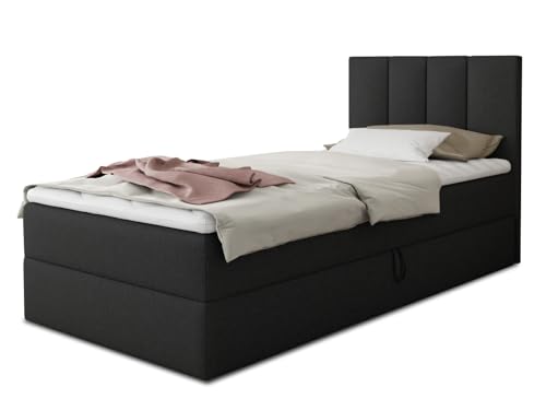 Boxspringbett Star Mini mit Bettkasten, Bonell-Matratze und Topper - Einzelbett mit Matratzentopper, Polsterbett, Bett, Schlafzimmer, Jugendzimmer (Schwarz (Inari 100), 120 x 200 cm) von Sofnet