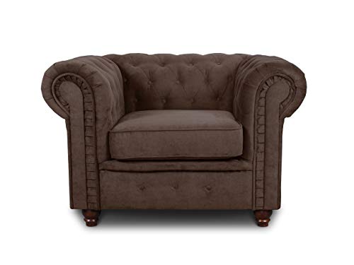 Sessel Chesterfield Asti - Couch, Couchgarnitur, Couchsessel, Loungesessel, Stühl, Holzfüße - Glamour Design (Braun (Capri 45)) von Sofnet