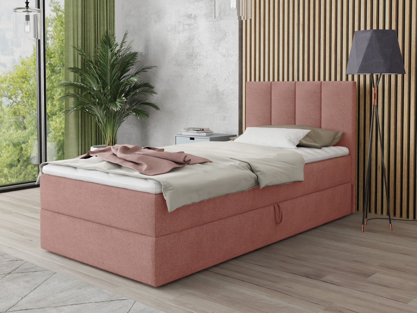 Sofnet Boxspringbett Star Mini (mit Bettkasten, Bonell-Matratze und Topper), Einzelbett, Polsterbett mit Kopfteil, Jugendbett, Kinderbett von Sofnet