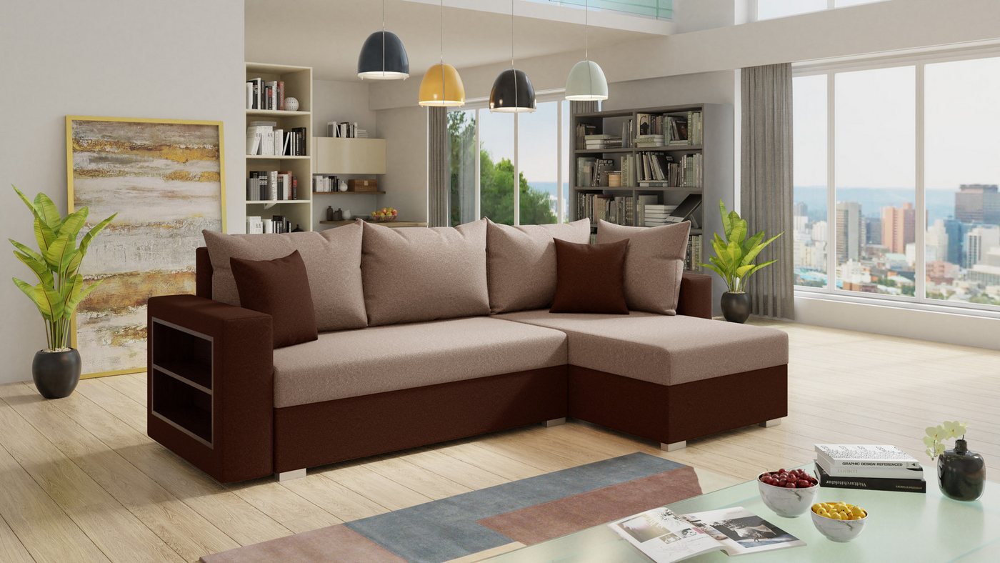 Sofnet Ecksofa Lord, mit Schlaffunktion und Bettkasten, L-Form Couch, Schlafsofa mit Regal von Sofnet