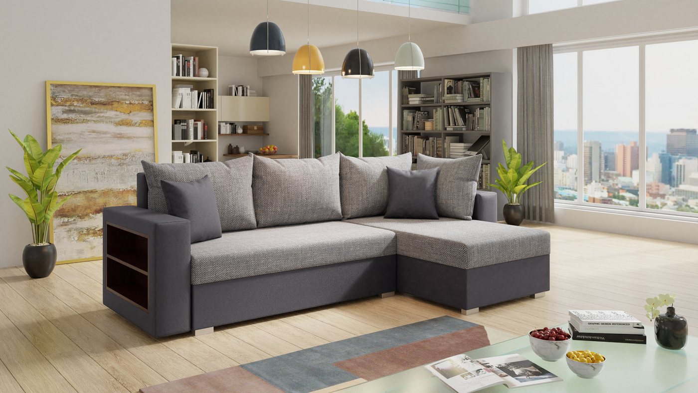 Sofnet Ecksofa Lord, mit Schlaffunktion und Bettkasten, L-Form Couch, Schlafsofa mit Regal von Sofnet