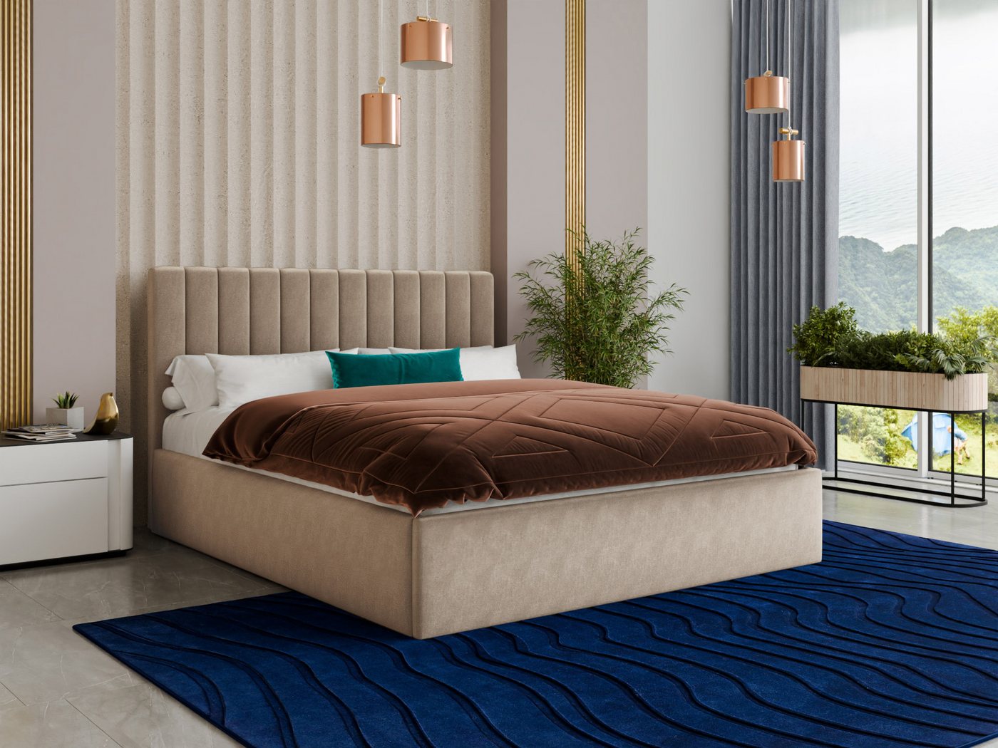 Sofnet Polsterbett Ovo (mit Bettkasten und Lattenrost), Doppelbett, Bett mit Gasdruckfeder von Sofnet