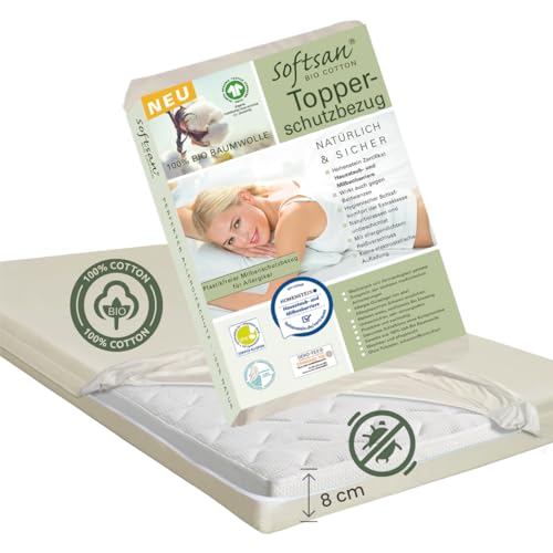 Softsan Encasing für Boxspring Topper aus Bio Baumwolle | bis 8 cm Höhe | Anti Milben Schutzbezug | Weltneuheit | Viele Größen (140 x 200 x 8 cm) von Softsan