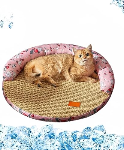 Kühlmatte for Katzen, Kühlmatte for Hunde, Kühlkissen for Welpen, Kühlbettmatten, selbstkühlende quadratische Matte aus Eisseide, Katzen-Rattanmatte, Nest-Haustier-Pad-Decke(Color:Pink,Size:L) von Sohodoo