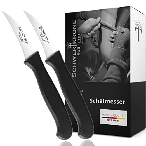 Schwertkrone 2er Messer-Set gebogen/Gemüsemesser scharf Küchenmesser Schälmesser Allzweckmesser/Germany rostfrei 3" / Handabzug - Dünnschliff - superscharf - spülmaschinengeeignet (2, 2,5" - gebogen) von Schwertkrone