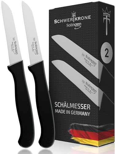 Schwertkrone 2er Messer-Set gerade Gemüsemesser scharf Küchenmesser Schälmesser Allzweckmesser rostfrei 3" Handabzug Dünnschliff - spülmaschinengeeignet (2, 3" - gerade) von Schwertkrone