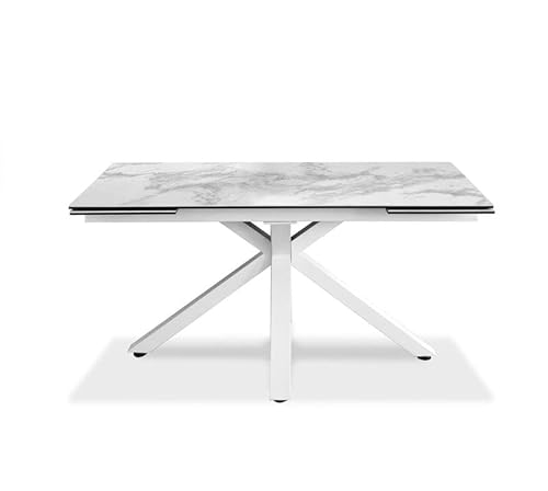 Sololed Ausziehbarer Tisch von 160 cm bis 240 cm, moderner Esstisch mit zwei Verlängerungen, Oberseite aus Keramik auf gehärtetem Glas und Beinen aus Metall (weißes Marmor) von Sololed