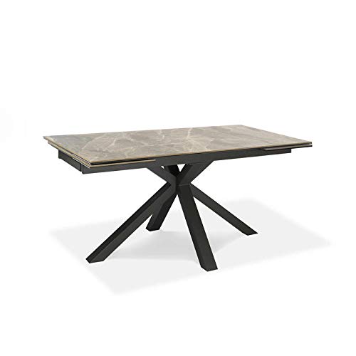 Sololed Ausziehbarer Tisch von 160 cm bis 240 cm, moderner Esstisch mit zwei Verlängerungen, Oberseite aus Keramik auf gehärtetem Glas und Beinen aus Metall (Marmo Anthrazit) von Sololed