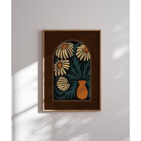 Groovy 70S Blumen Poster, Retro Blumendruck, 70Er Jahre Wandkunst, Matisse Ästhetik, Mid Century Modern, Gedruckte Kunst von SomaPrintsArt