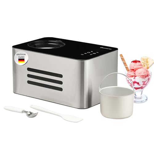 Sommertal Eiscreme Maschine ICE1500 3-in-1 Eismaschine, Joghurtbereiter & Sorbet, Eiscrememaschine aus Edelstahl mit Kühlhalte Funktion, Speiseeis zum selber machen, 1,5L, 150 W mit Kompressor von Sommertal