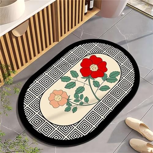 Blume Badezimmerteppich Badematte rutschfest, Bathroom Mat Mats, Diatomite Stone Bath Mat, Badezimmer Teppiche, Duschvorleger Schnelltrocknend, FußMatte Badezimmer Duschmatte Stein 50x80cm von Songtt