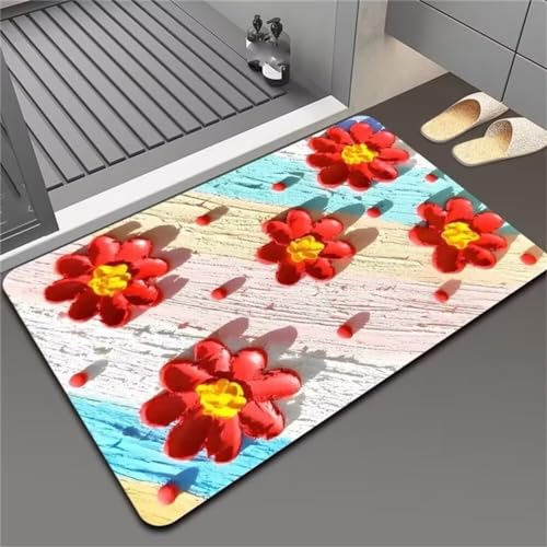 Blume Badezimmerteppich Badematte rutschfest, Bathroom Mat Mats, Diatomite Stone Bath Mat, Badezimmer Teppiche, Duschvorleger Schnelltrocknend, FußMatte Badezimmer Duschmatte Stein 60x120cm von Songtt