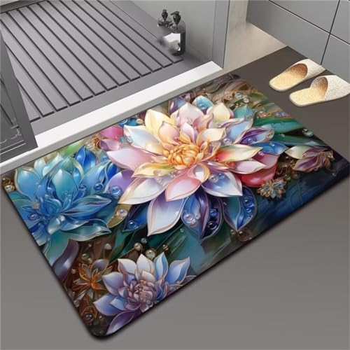 Blumen Badezimmerteppich Badematte rutschfest, Bathroom Mat Mats, Diatomite Stone Bath Mat, Badezimmer Teppiche, Duschvorleger Schnelltrocknend, FußMatte Badezimmer Duschmatte Stein 50x80cm von Songtt