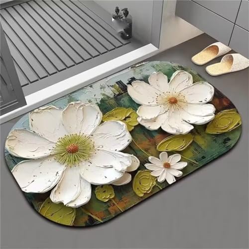 Blumen Badezimmerteppich Badematte rutschfest, Bathroom Mat Mats, Diatomite Stone Bath Mat, Badezimmer Teppiche, Duschvorleger Schnelltrocknend, FußMatte Badezimmer Duschmatte Stein 60x120cm von Songtt