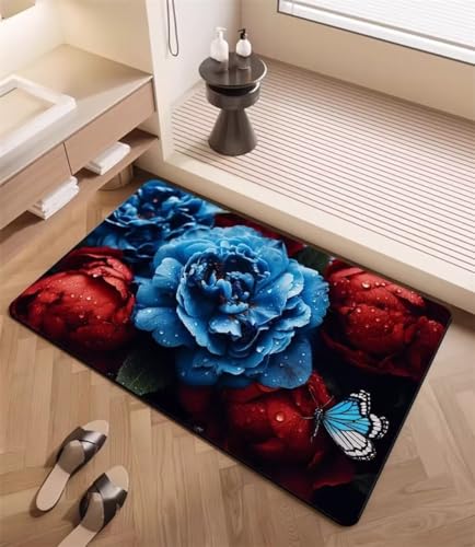 Flowers Badezimmerteppich Badematte rutschfest, Bathroom Mat Mats, Diatomite Stone Bath Mat, Badezimmer Teppiche, Duschvorleger Schnelltrocknend, FußMatte Badezimmer Duschmatte Stein 50x80cm von Songtt