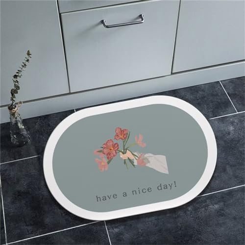 Grau Badezimmerteppich Badematte rutschfest, Bathroom Mat Mats, Diatomite Stone Bath Mat, Badezimmer Teppiche, Duschvorleger Schnelltrocknend, FußMatte Badezimmer Duschmatte Stein 50x80cm von Songtt