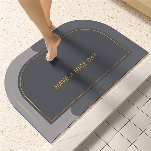 Grau Badezimmerteppich Badematte rutschfest, Bathroom Mat Mats, Diatomite Stone Bath Mat, Badezimmer Teppiche, Duschvorleger Schnelltrocknend, FußMatte Badezimmer Duschmatte Stein 50x80cm von Songtt