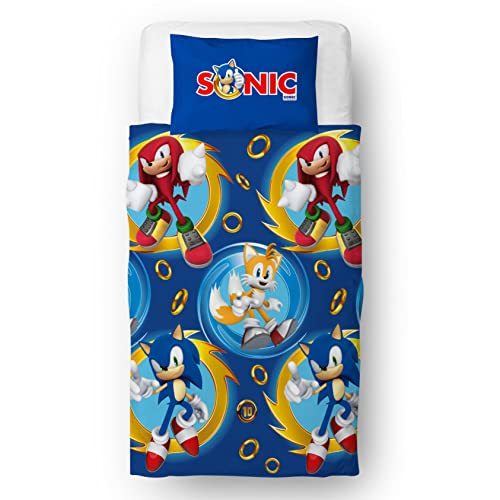 Sonic The Hedgehog Offizielles Speed Design Bettbezug-Set für Einzelbett, wendbar, 2-seitig, inkl. passendem Kissenbezug, Blau von Character World