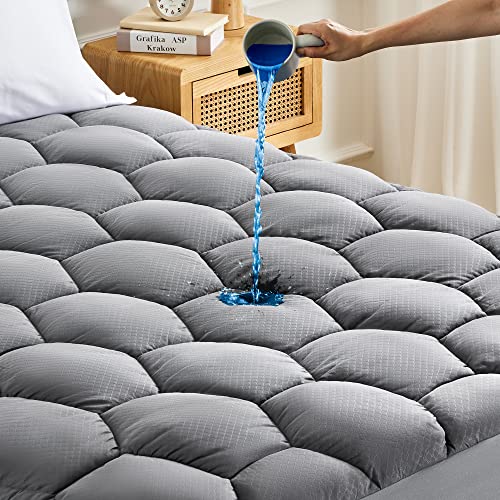 SONIVE Matratzenauflage, wasserdicht, ultra-flauschig, weich, atmungsaktiv, geräuschlos, passgenau, Matratzenschutz, Premuim-Alternative Füllung Topper für King-Size-Bett, Grau 150 x 200 cm von Sonive