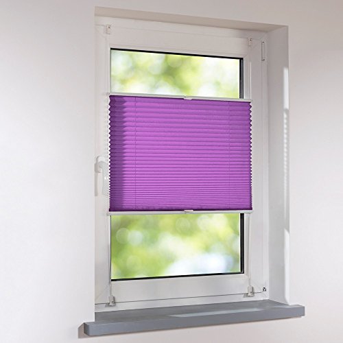 Plissee Klemmfix Breite 50 x 140 cm Höhe verspannt - Farbe lila-aubergine - Standardplissee Rollo Jalousie Raffrollo Faltrollo Faltstore Fertigplissee ohne Bohren für Fenster und Türen von Sonnenschutz-HH