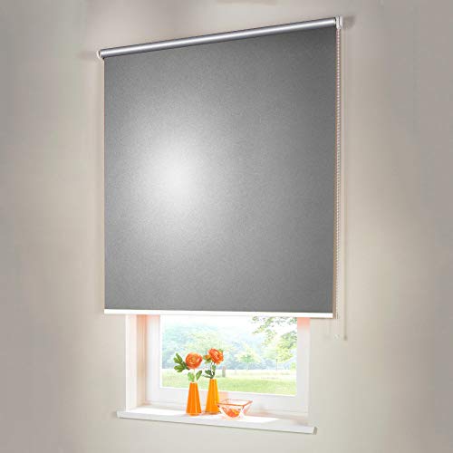 Sonnenschutz-HH® - Seitenzugrollo Verdunkelungsrollo Thermorollo - Außenmaß Breite 180 x 250 cm Höhe Silber-grau - Lichtundurchlässig Rollo für Abdunkelung Kettenzugrollo inkl. Universalträger von Sonnenschutz-HH