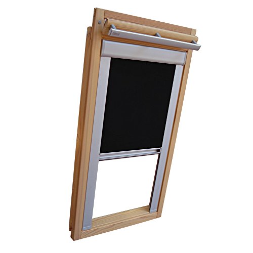 Verdunkelungsrollo THERMO Alu-Rückseite für VELUX Dachfenster TYP GGL/GPL/GGU/GPU - SK06 - Farbe Schwarz - mit Aluminium Seitenschienen - KLICK Montage von Sonnenschutz-HH