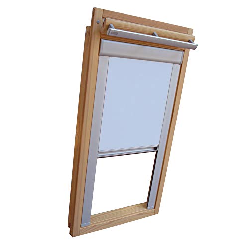 Verdunkelungsrollo THERMO Alu-Rückseite für VELUX Dachfenster TYP GGL/GPL - 606 oder S06 - Farbe Hellblau - mit Aluminium Seitenschienen - KLICK Montage von Sonnenschutz-HH