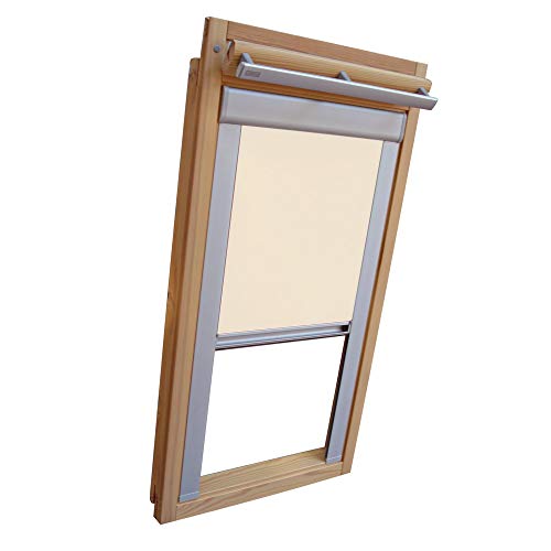 Verdunkelungsrollo THERMO Alu-Rückseite für VELUX Dachfenster TYP GGU/GPU - S10 - Farbe Creme - mit Aluminium Seitenschienen - KLICK Montage von Sonnenschutz-HH