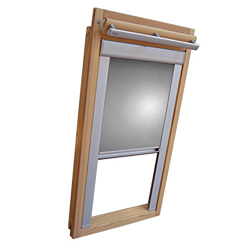 Verdunkelungsrollo THERMO Alu-Rückseite für VELUX Dachfenster TYP VL/VG/VX - 085 Typ II - Baujahr bis März 1983 - Farbe Silber-Grau - mit Aluminium Seitenschienen - KLICK Montage von Sonnenschutz-HH