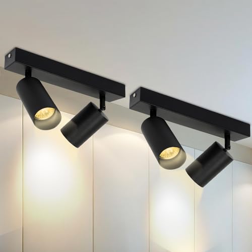 Sonnewelt Deckenstrahler LED 2x2 Flammig Strahler Deckenleuchte Schwarz GU10 Spotbalken Deckenlampe Spot Modern Deckenspot für Schlafzimmer Wohnzimmer (inkl.4x4W LED Leuchtmittel Warmweiß) von Sonnewelt