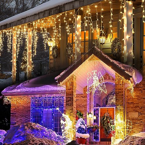 Sonnewelt Eisregen lichterkette außen 5m 200 leds lichterketten aussen mit Stecker fairy lights innen für Party Weihnachten Hochzeit Beleuchtung Garten Deko Warmweiß von Sonnewelt