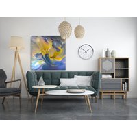 Georgia O'keeffe Kunst, Kunstdruck, Okeeffe Blumen, Blaue Und Gelbe Bedrucktes Blumengemälde von SonshineDecorStore