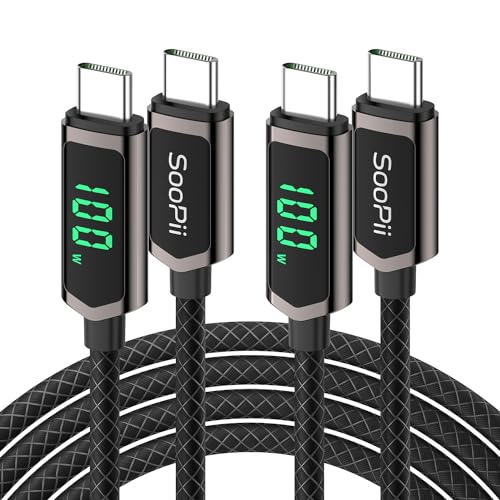 SooPii 100W USB C Kabel, (2M, 2 Stück) PD Schnelllade USB C auf USB C Kabel mit Display, Nylon-geflochtenes Type C Kabel für lPhone 15/Pro/Plus/Pro Max, MacBook, Galaxy S23/S22 von SooPii