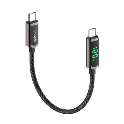 SooPii 100W USB C auf USB C Kabel, 0.3m/1FT PD Schnelllade USB C Kabel mit Display, Nylon-geflochtenes Typ C Kabel für lPhone 15/Pro/Plus/Pro Max, MacBook, Galaxy S23/S22 von SooPii