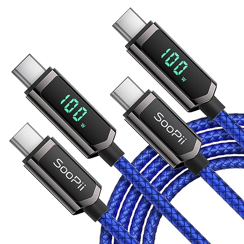 SooPii 100W USB C auf USB C Kabel, [2PACK, 3M] Nylongeflecht Typ-C Kabel mit LED Display für lPhone 15/15 Plus, MacBook Pro, Samsung Galaxy S22/S10, Pixel, LG von SooPii