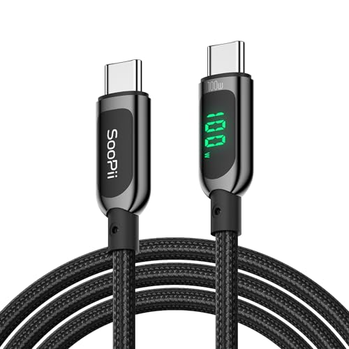 SooPii 100W USB-C-auf-USB-C-Kabel, 2m Schnellladekabel mit LED-Anzeige, PD 5A Typ-C-Ladekabel für lPhone 15/Pro/Plus/Pro Max, lPad Air, MacBook, Galaxy S24, Pixel, LG (schwarz) von SooPii