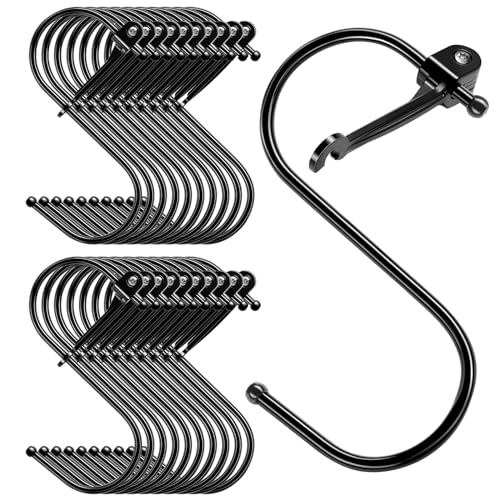 Sopito S Haken, Haken Zum Einhängen 20 Stück S Haken Aufhänger Haken mit Sicherheitsschnalle, Metallhaken Passt Durchmesser innerhalb 3cm für Küche Garderobe S Hooks, Schwarz von Sopito