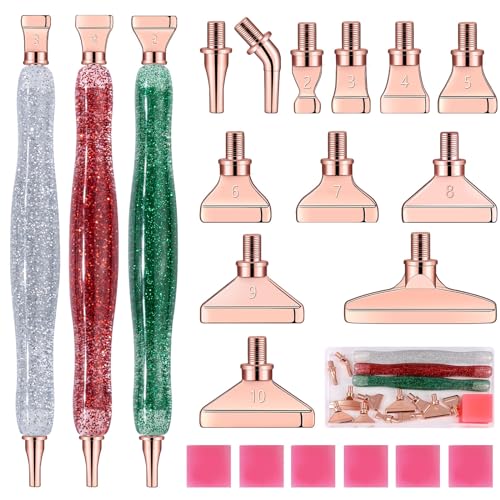 Souarts 5D Diamond Painting Zubehör Stift Set, Weihnachten Drill Pen mit Gewinde Metall Ersatz Stiftköpfen Kleber für Mosaikherstellung Nagelkunst Diamanten Malerei (Silber Rot Grün Rosegold) von Souarts