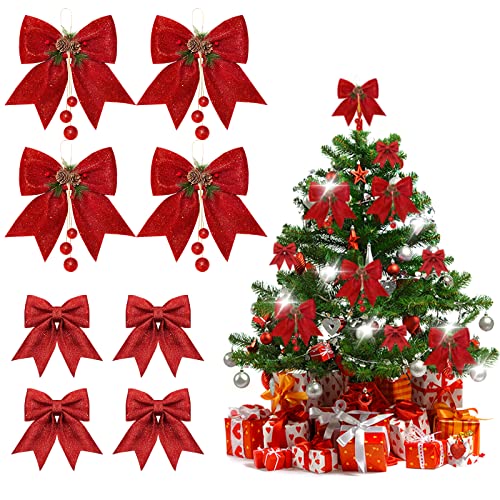 Souarts 8PCS Weihnachten Große Rote Schleife Zierschleifen Riesenschleife, Schleife Deko für Weihnachtsbaum Kamin Wand Schaufenster Kranz, Geschenkschleife Dekoschleife für Geschenke, Gross von Souarts