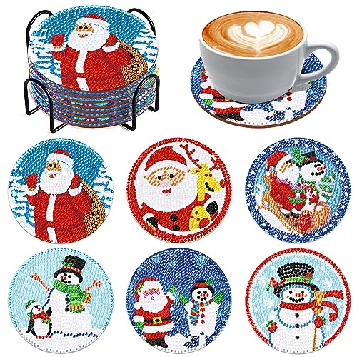 Souarts Weihnachten Diamond Painting Untersetzer mit Halter, 6PCS DIY Diamant Painting Coasters Basteln Erwachsene Kinder für Glas Tassen Vasen Kerzen Getränke von Souarts