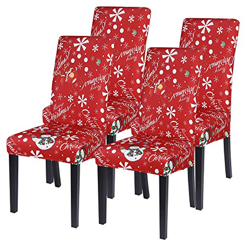 Souarts Xmas weihnachtlich Stuhlhussen 1er/2er/4er/6er Set Strech Stuhlbezug Moderne Husse Dekoration Stuhlüberzug Stuhl Universal Passform für Esszimmer Party Banquet (4er Set, Rot Schneeflocke) von Souarts