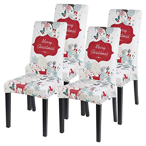 Souarts Xmas weihnachtlich Stuhlhussen 1er/2er/4er/6er Set Strech Stuhlbezug Moderne Husse Dekoration Stuhlüberzug Stuhl Universal Passform für Esszimmer Party Banquet (4er Set, Weiss) von Souarts